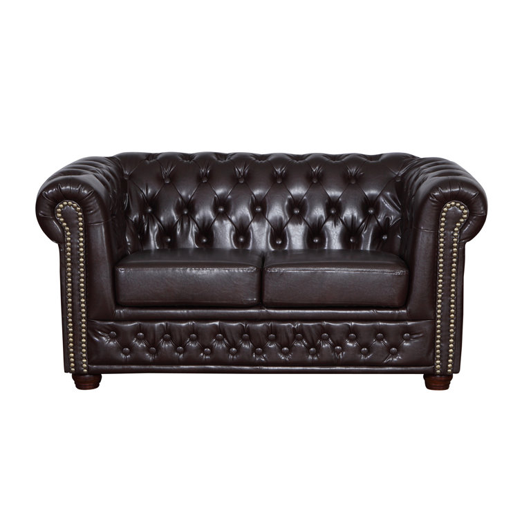 Dark brown store leather loveseat